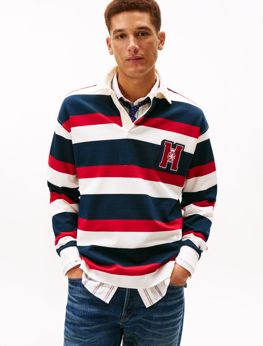 Logo Appliqu&eacute; Stripe Relaxed Rugby Shirt, Ecru / Multi, hi-res