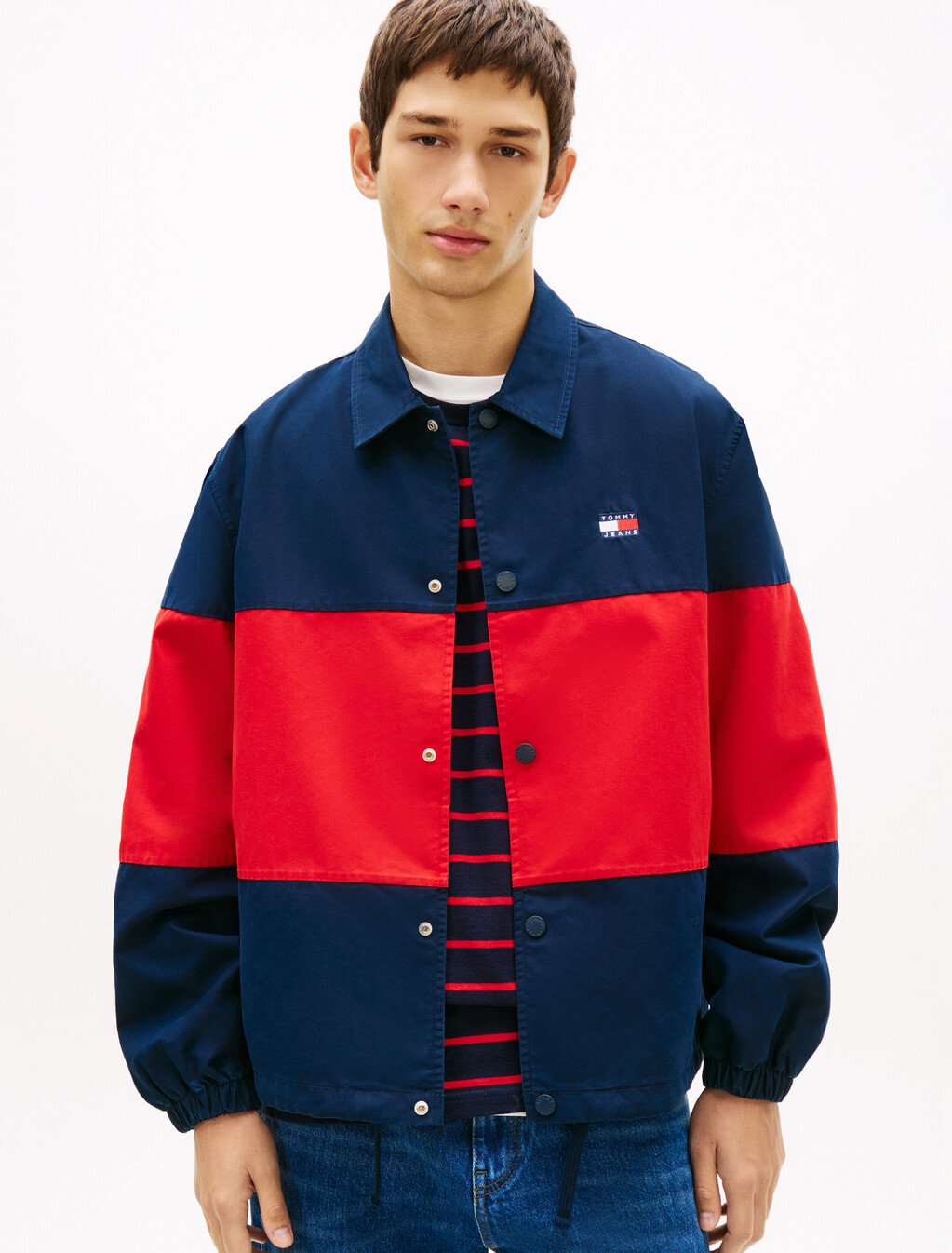 Oversized Fit Colour-Blocked Overshirt, Dark Night Navy, hi-res