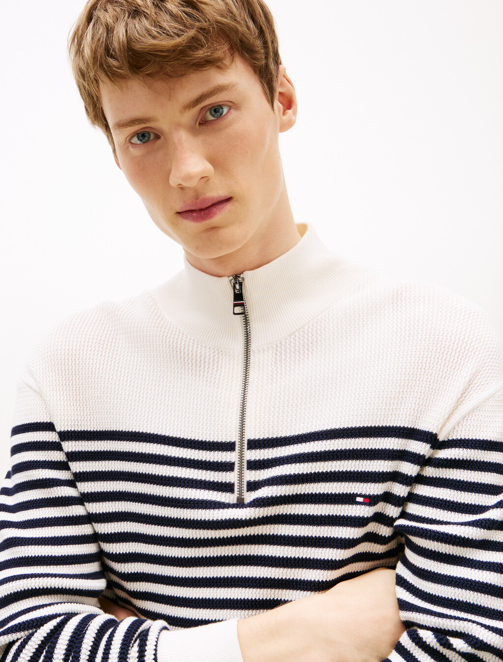 Textured Quarter-Zip Jumper, Ivory Petal / Desert Sky, hi-res