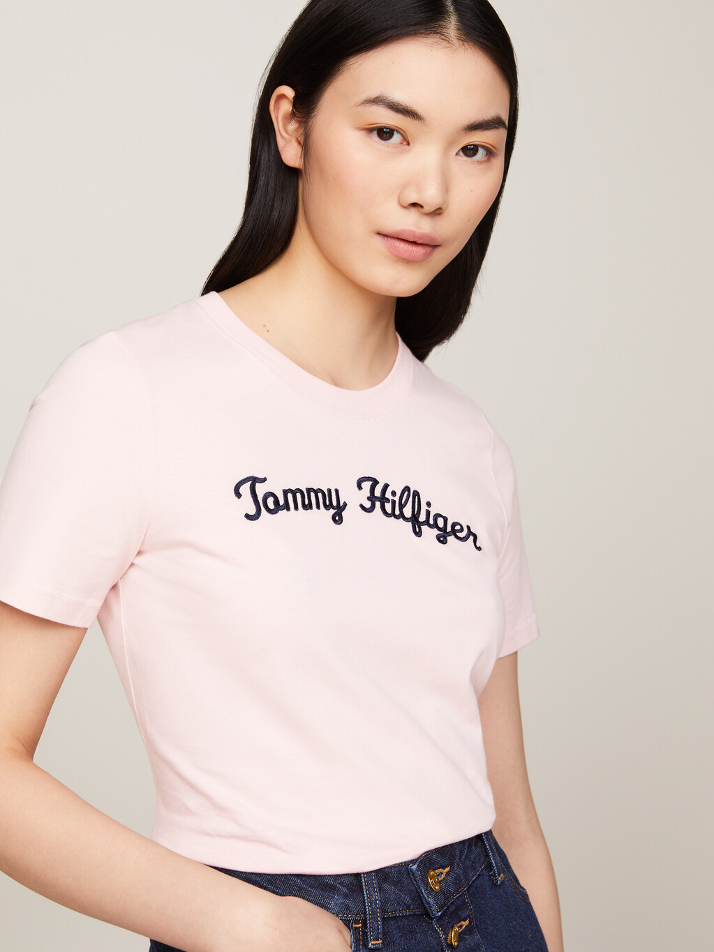 Script Logo Embroidery T-Shirt, Delicate Pink, hi-res