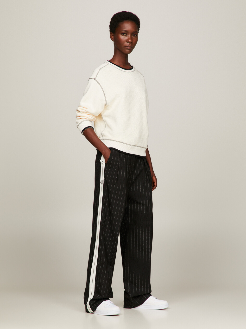 Pinstripe Straight Leg Relaxed Fit Trousers, Black Stripe, hi-res