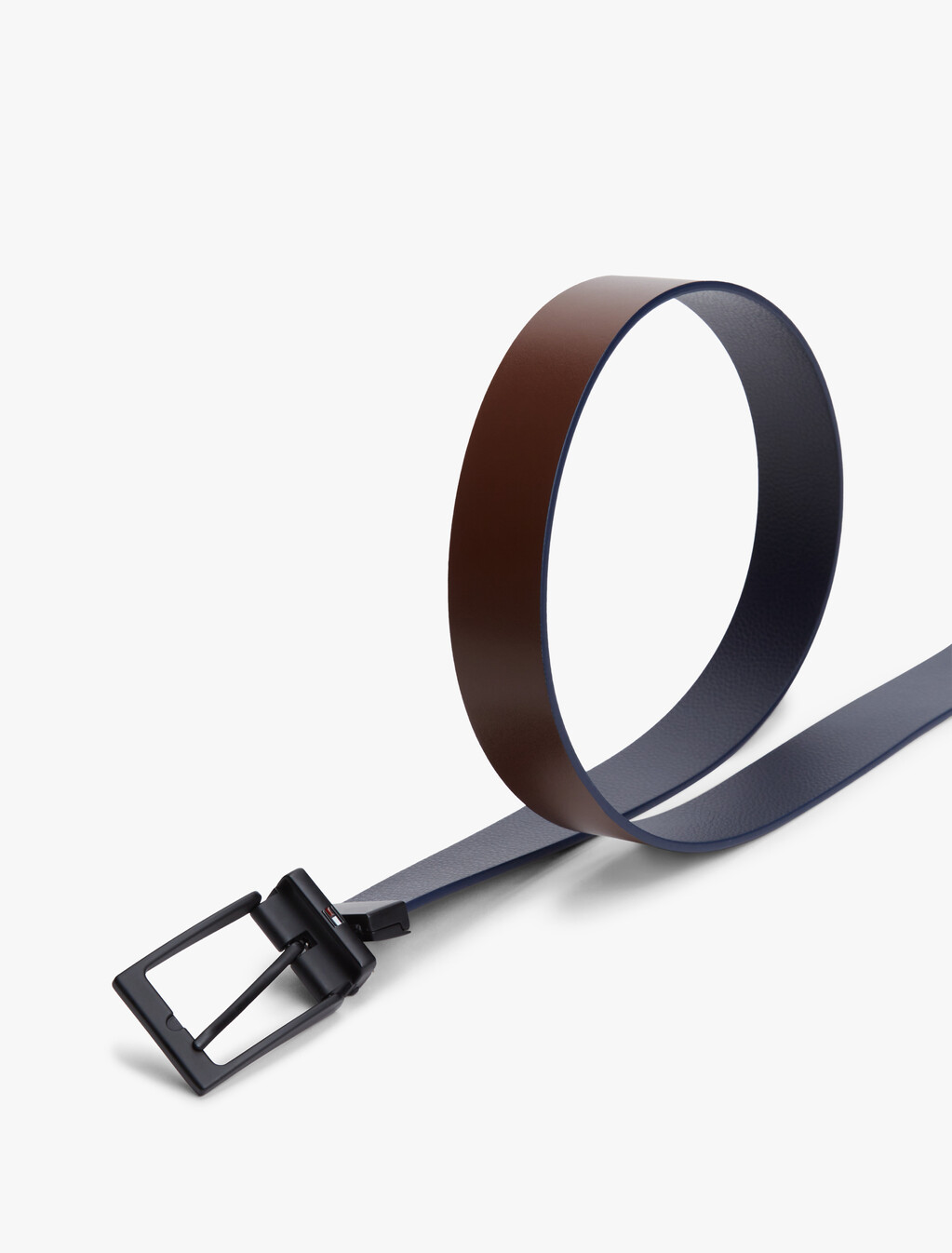 Rectangular Buckle Reversible Leather Belt, Space Blue, hi-res