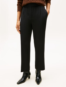 Viscose Twill Pull On Wide Leg Pant, Black, hi-res