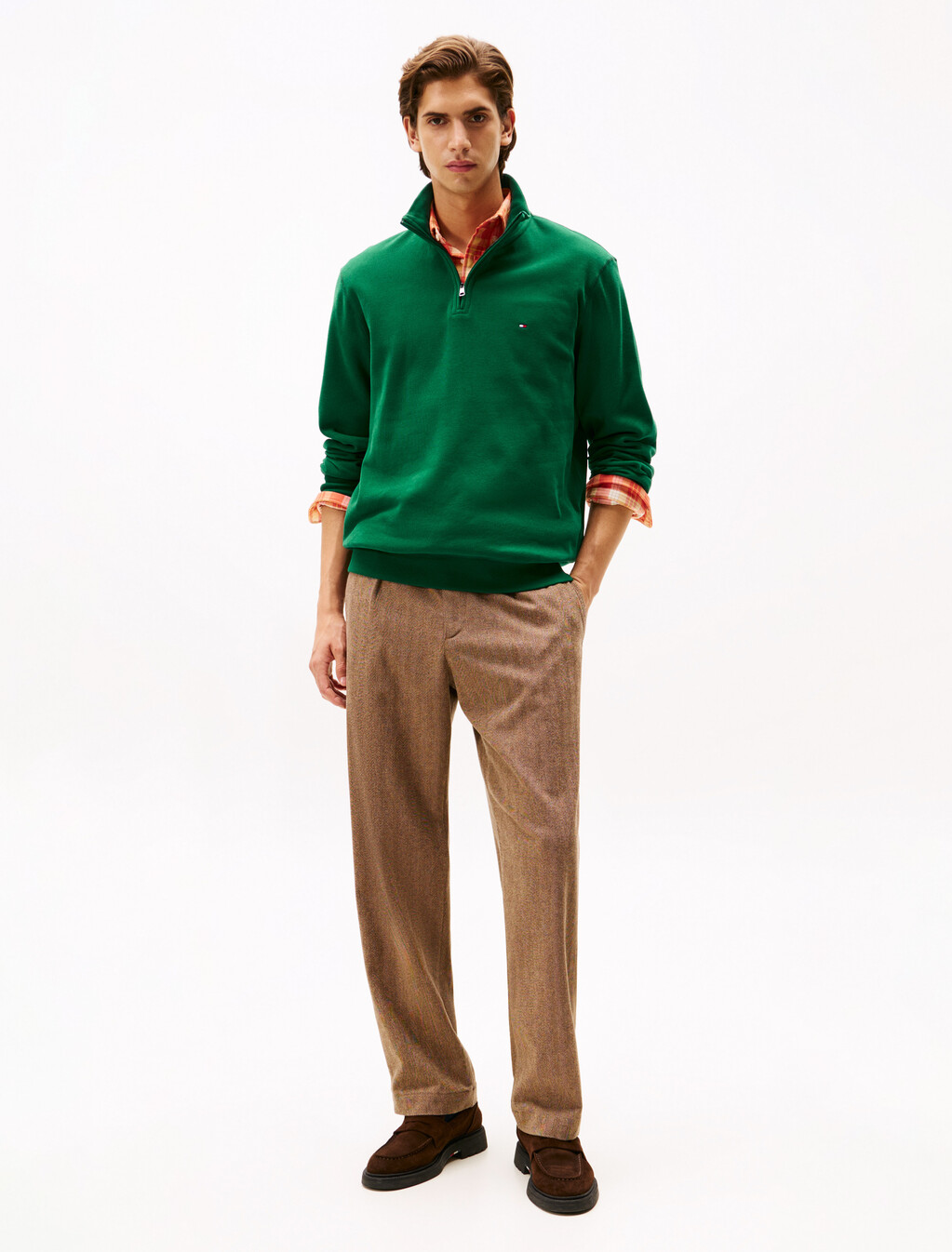 French Rib Knit 1/4 Zip Sweater, Ornamental Green, hi-res
