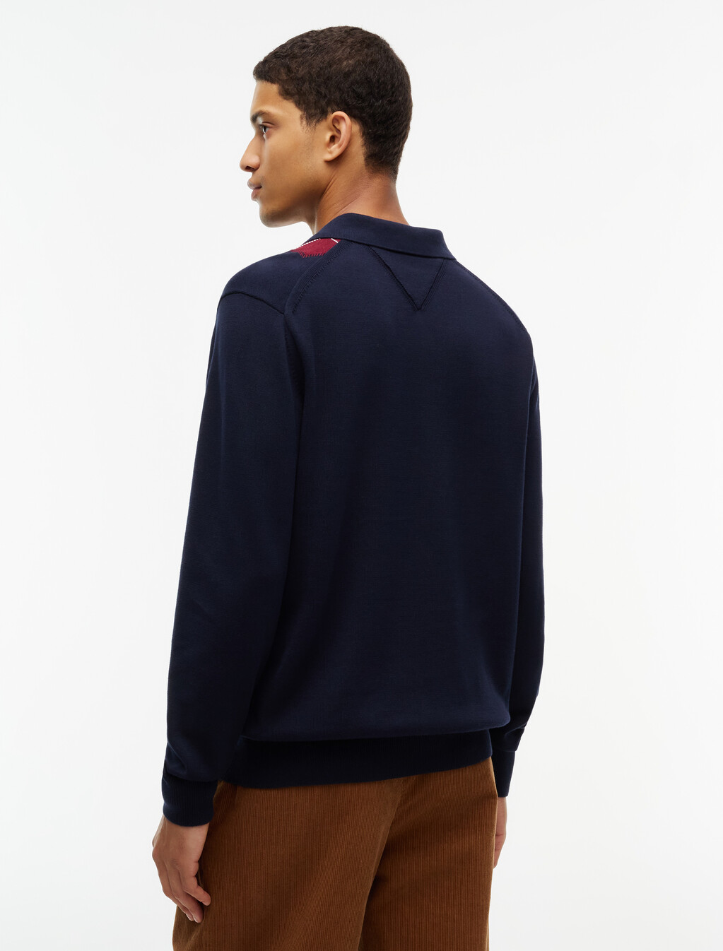 Flag Embroidery Argyle Polo Jumper, Navy Blue, hi-res