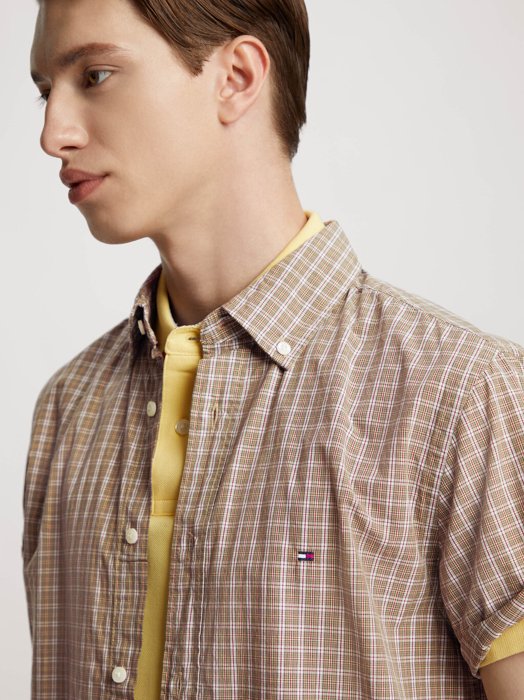Mini Tartan Check Short Sleeve Shirt, Countryside Khaki / Multi, hi-res