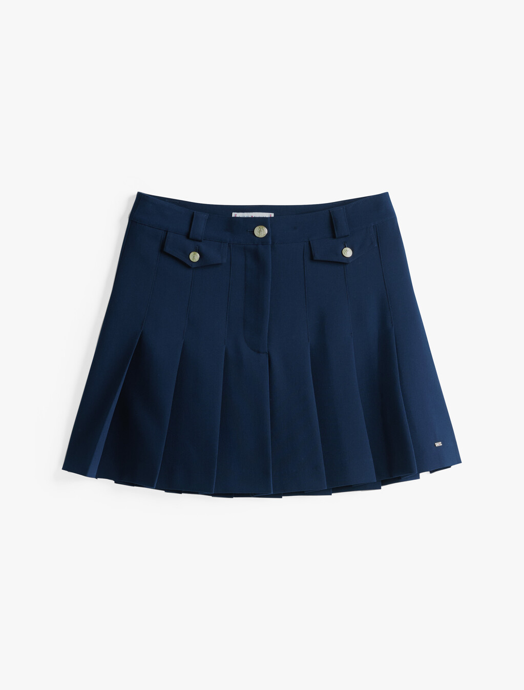 Gold-Tone Button Mini Pleated Skirt, Dark Night Navy, hi-res