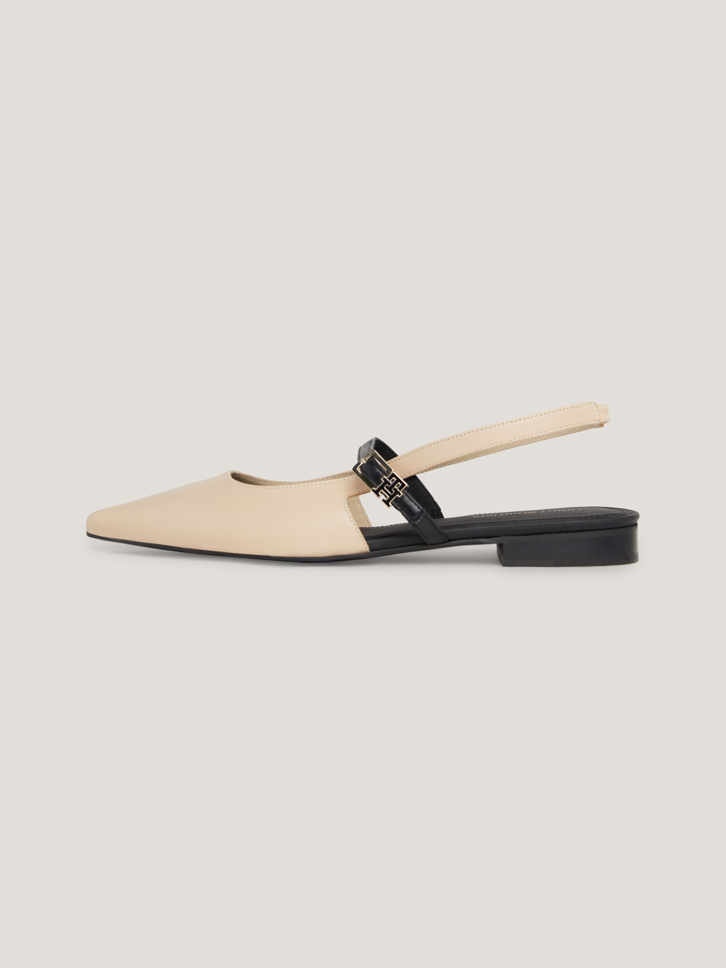 Leather Bi Colour Slingback Pointed Toe Ballerinas natural