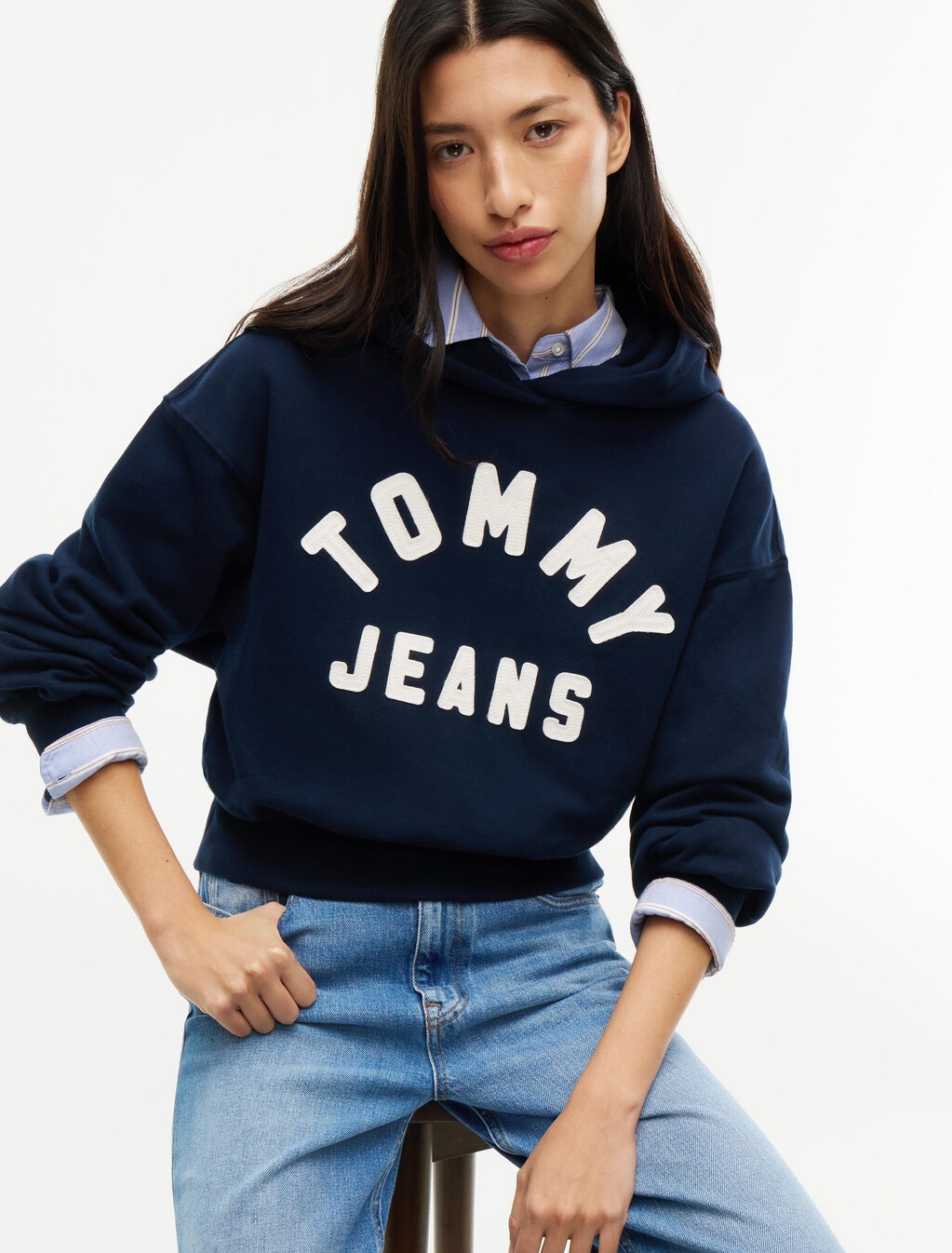 Varsity Logo Oversized Fleece Hoody, Dark Blue, hi-res