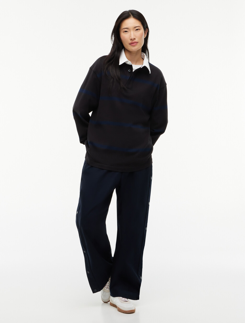 Stripe Jersey Rugby Shirt, Black / Navy Blue, hi-res