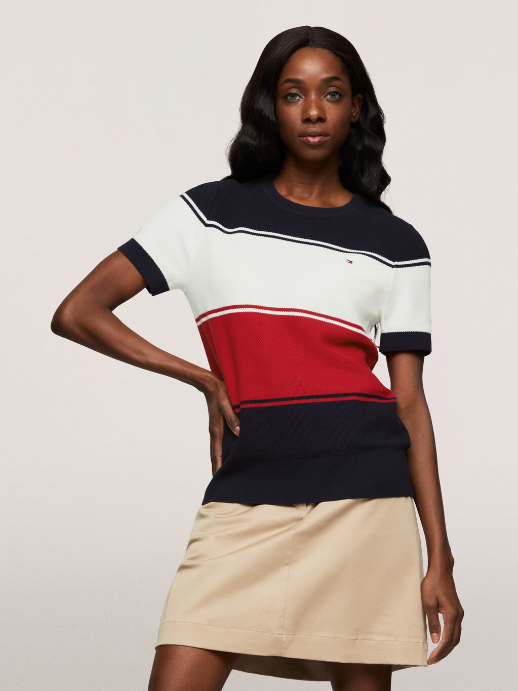 Rugby Stripe Short Sleeve Sweater, Global Stp/ Color Blocked, hi-res