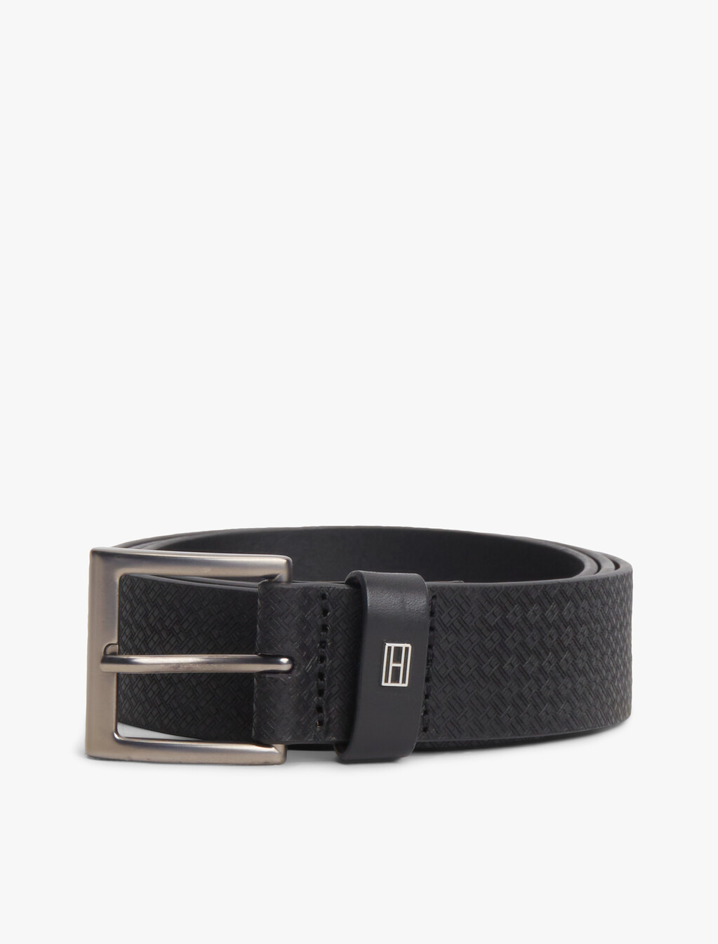Flag Print Square Buckle Leather Belt, Black, hi-res