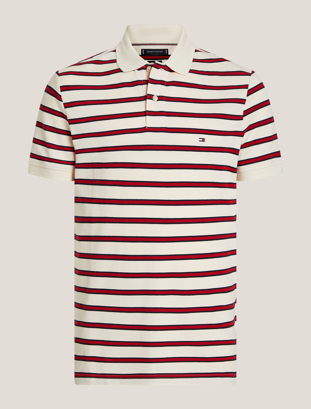 Stripe Polo Shirt, Ivory Petal / Medium Red, hi-res