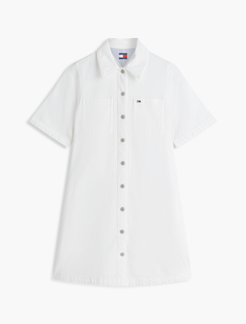 Textured Twill A-Line Mini Shirt Dress, Ancient White, hi-res