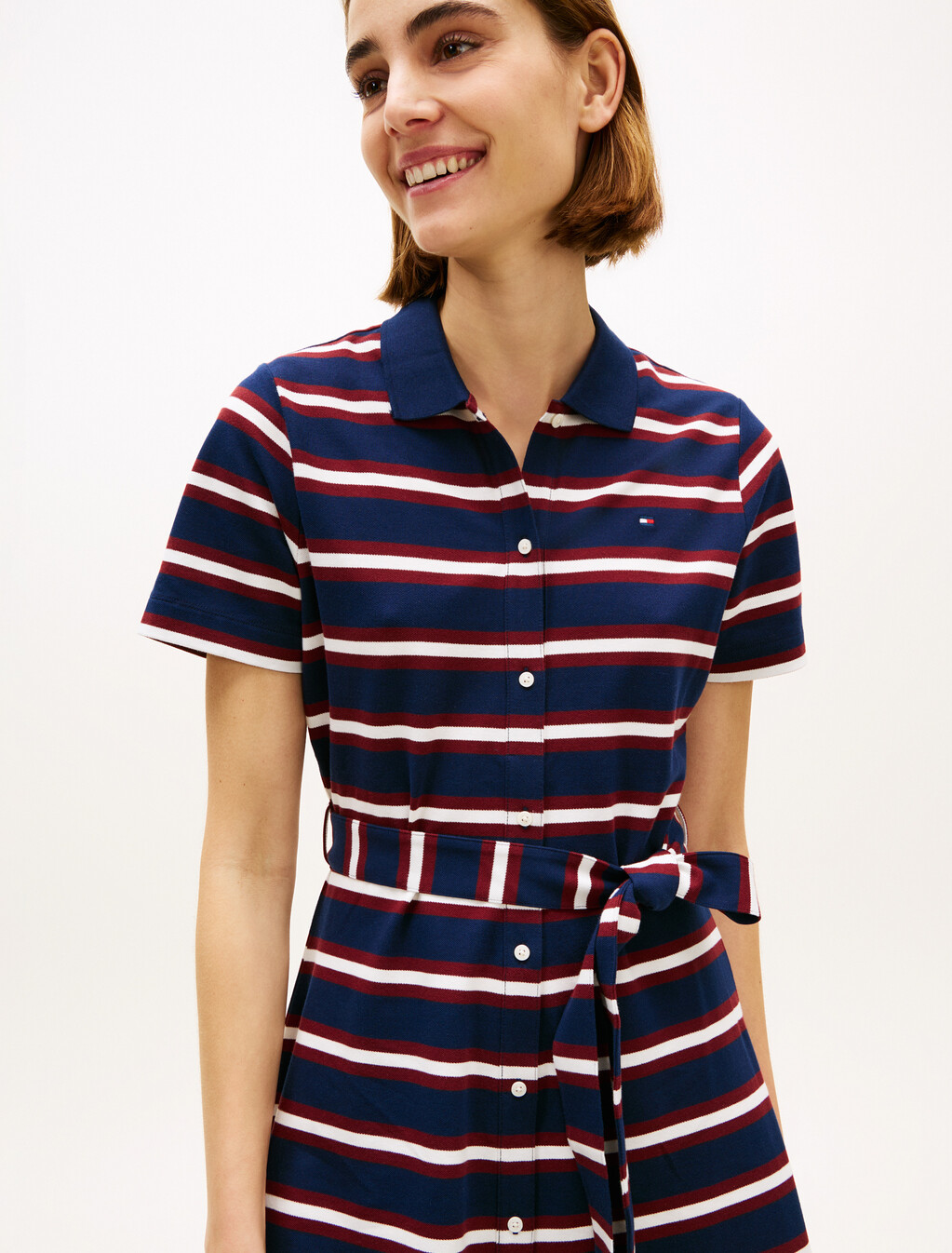 Fit & Flare Midi Polo Dress, Preppy Stripe Dark Night Navy, hi-res
