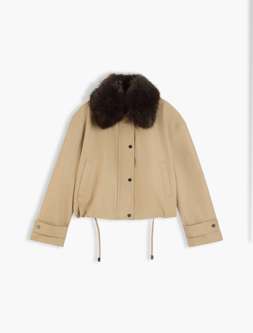Faux Fur Collar Oversized Bomber Jacket, Camel, hi-res