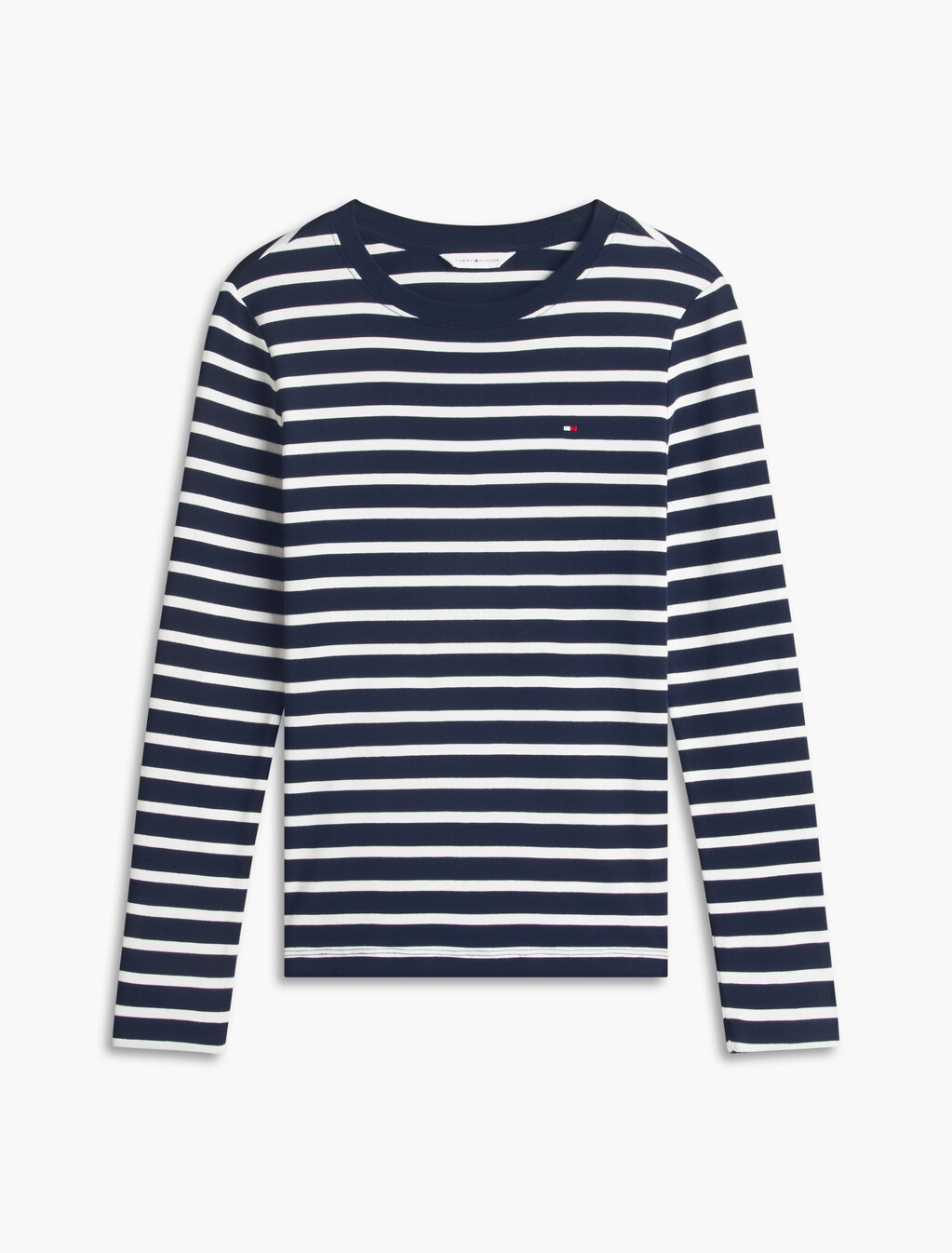Slim Crew Neck Long Sleeve T-Shirt, Stripe Dark Blue / Ecru, hi-res
