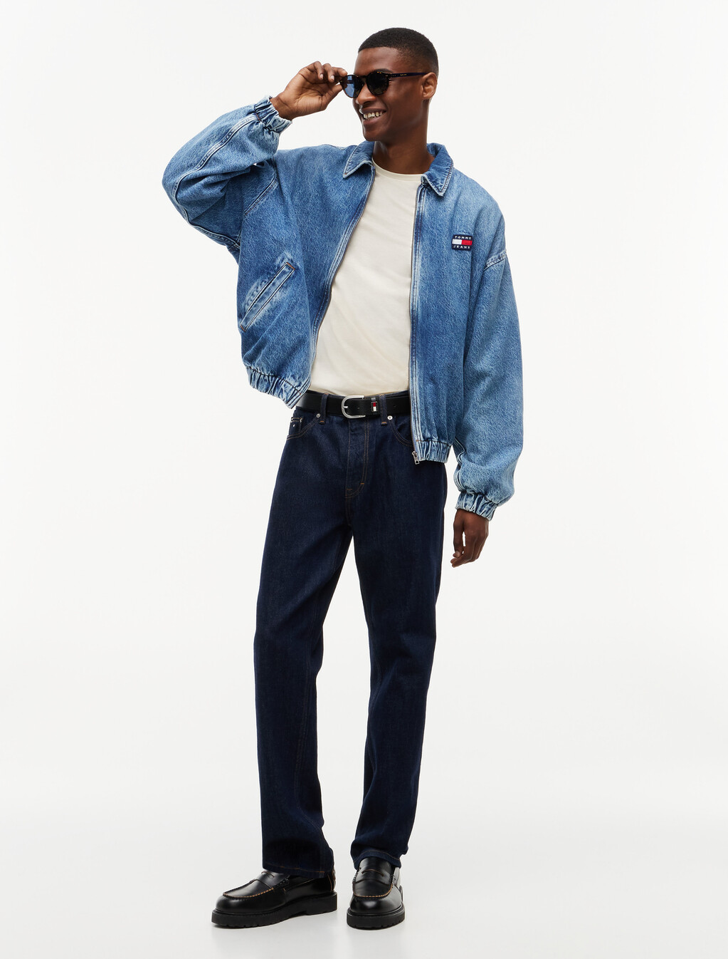 Faded Denim Relaxed Harrington Jacket, Denim Medium, hi-res