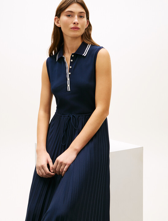1985 Pleated Sleeveless Midi Polo Dress