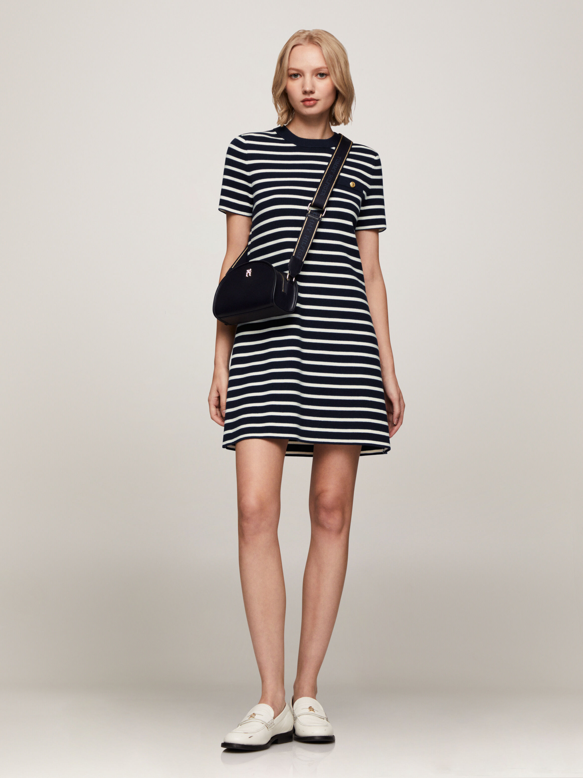 Tommy Hilfiger Stripe Crewneck Sweater Dress in Breton Stp Ivory Petal Dsrt Sky