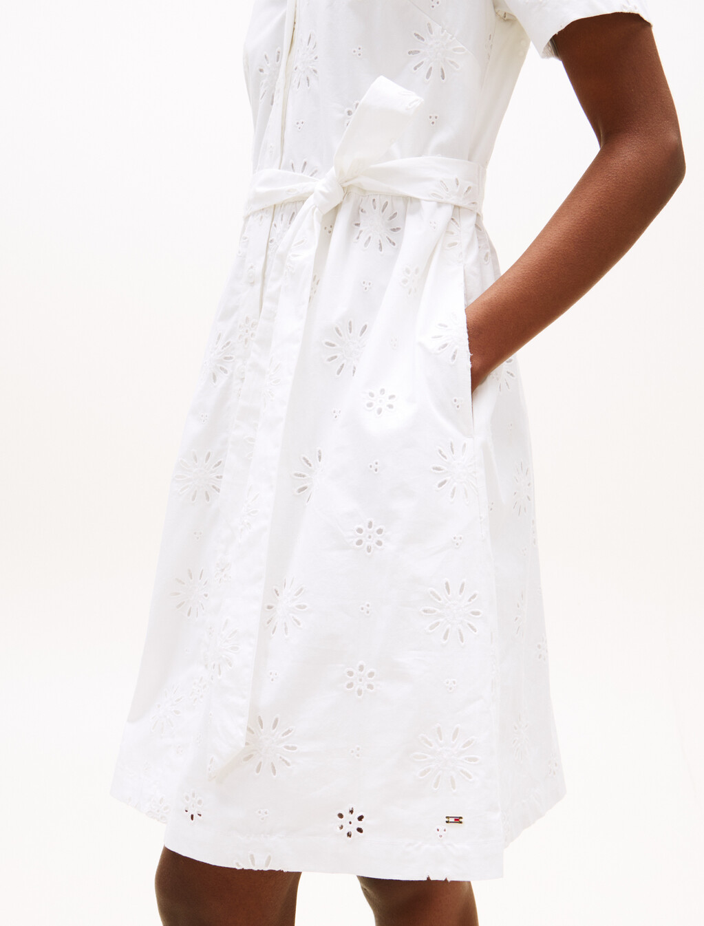 Broderie Anglaise Short Sleeve Shirt Dress, Th Optic White, hi-res