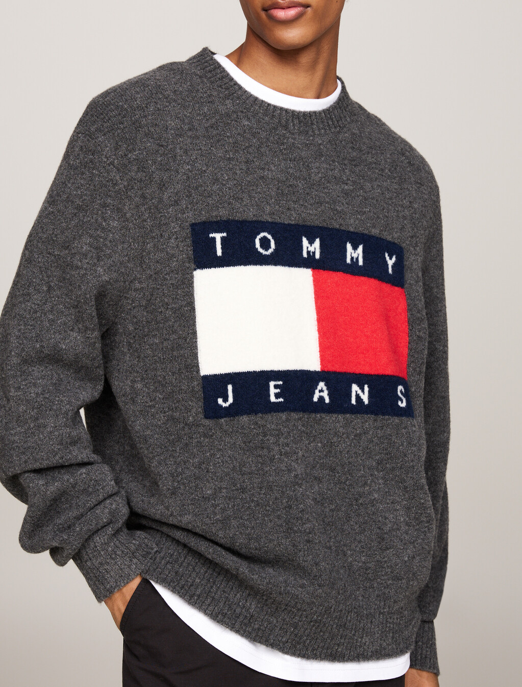 Flag Badge Mélange Jumper With Wool, New Charcoal Melange, hi-res