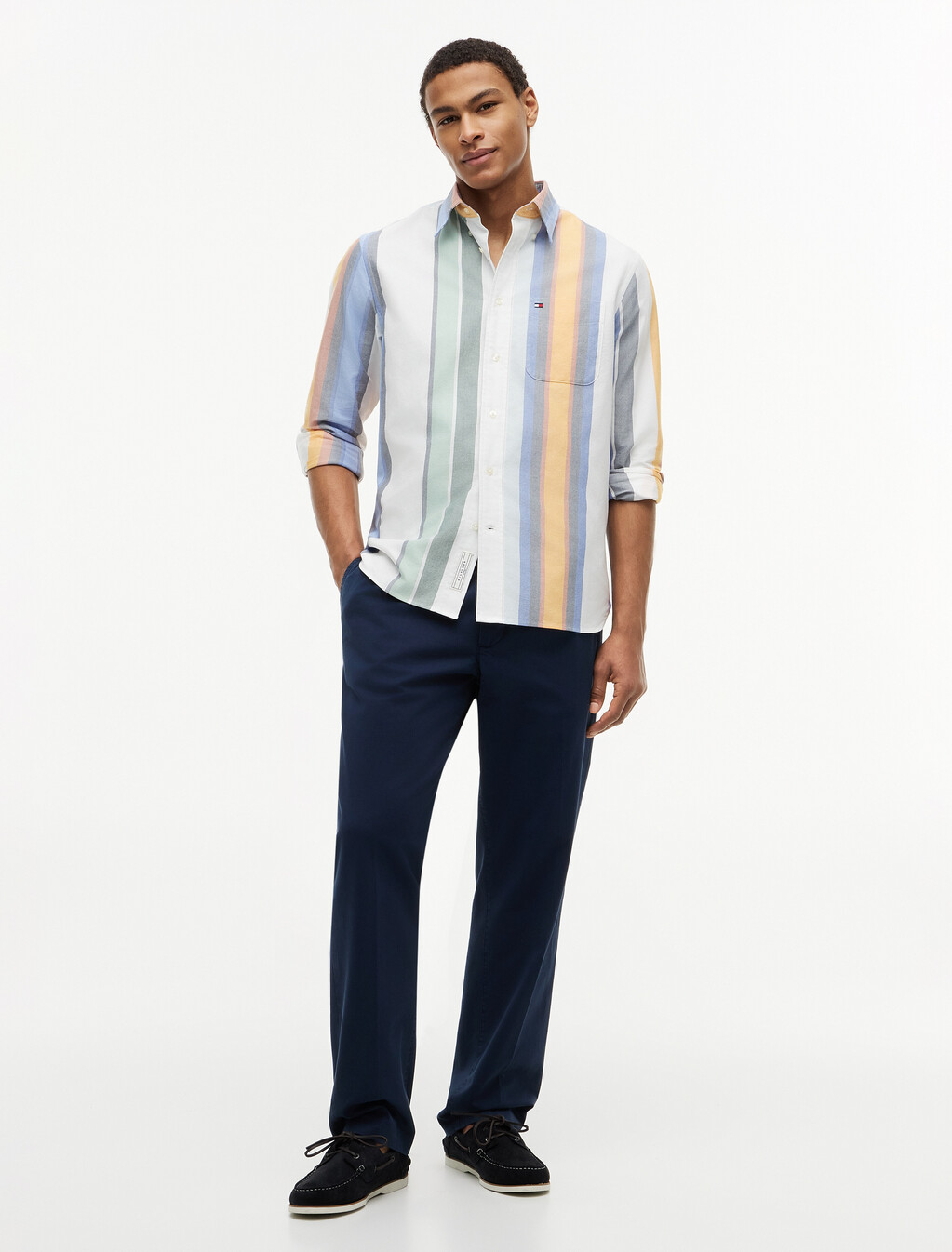 Relaxed Fit Multicolour Stripe Oxford Shirt, White / Stripe, hi-res