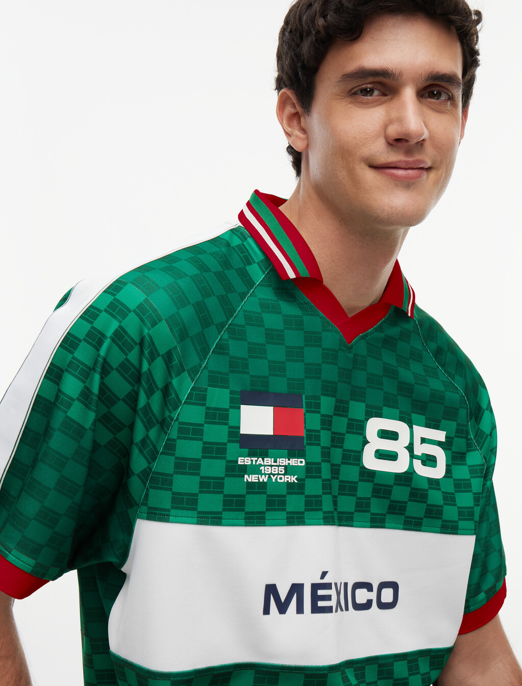 Geometric Flag Print Short Sleeve Rugby Shirt, Street Green, hi-res