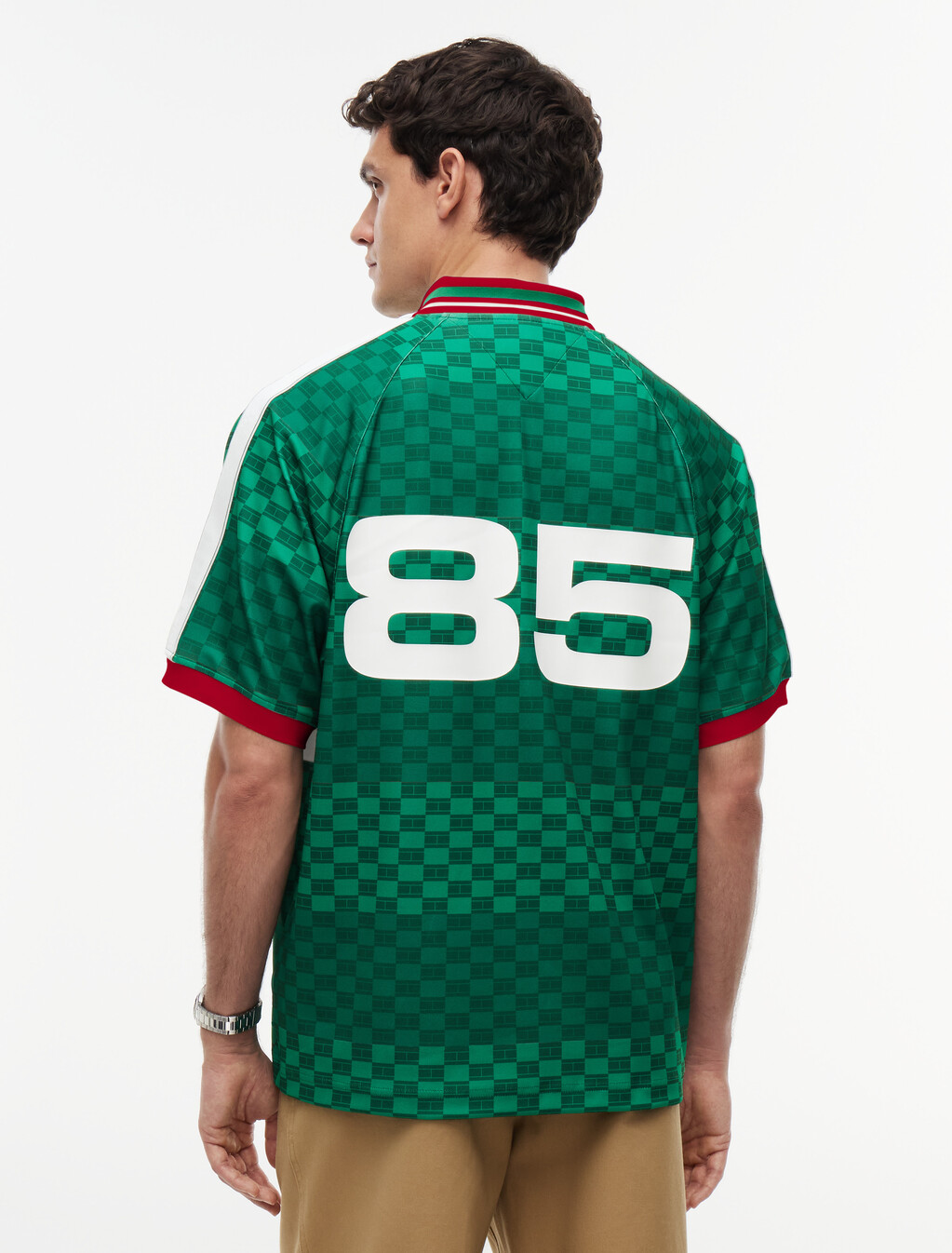 Geometric Flag Print Short Sleeve Rugby Shirt, Street Green, hi-res