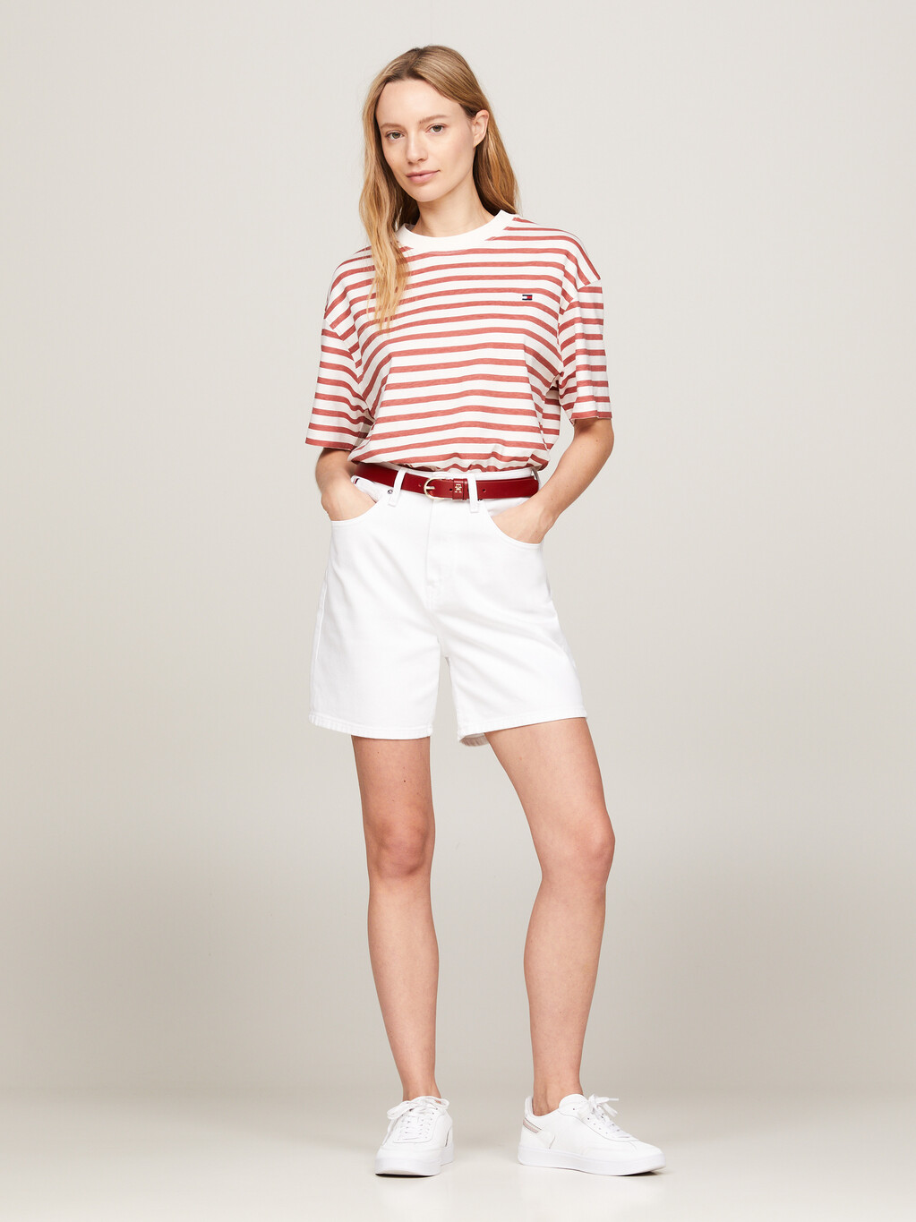 Stripe Relaxed Fit T-Shirt, Reg Stp Ancient White/ Terra Red, hi-res