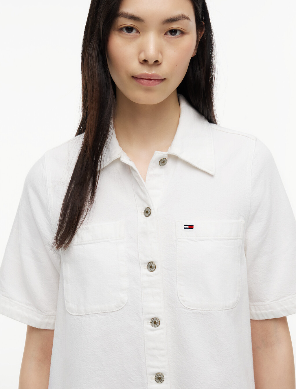 Textured Twill A-Line Mini Shirt Dress, Ancient White, hi-res