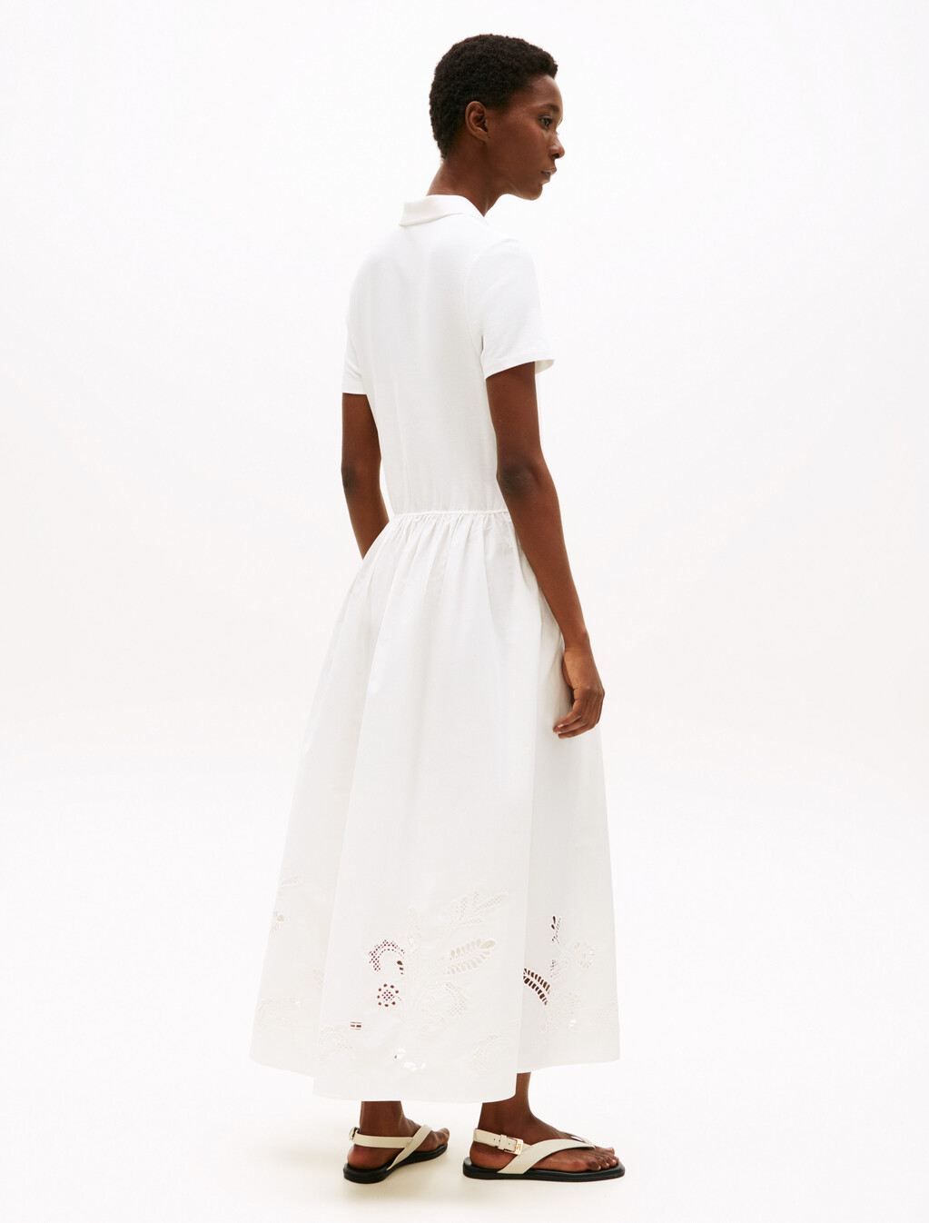 Broderie Anglaise Midi Polo Dress, Ecru, hi-res