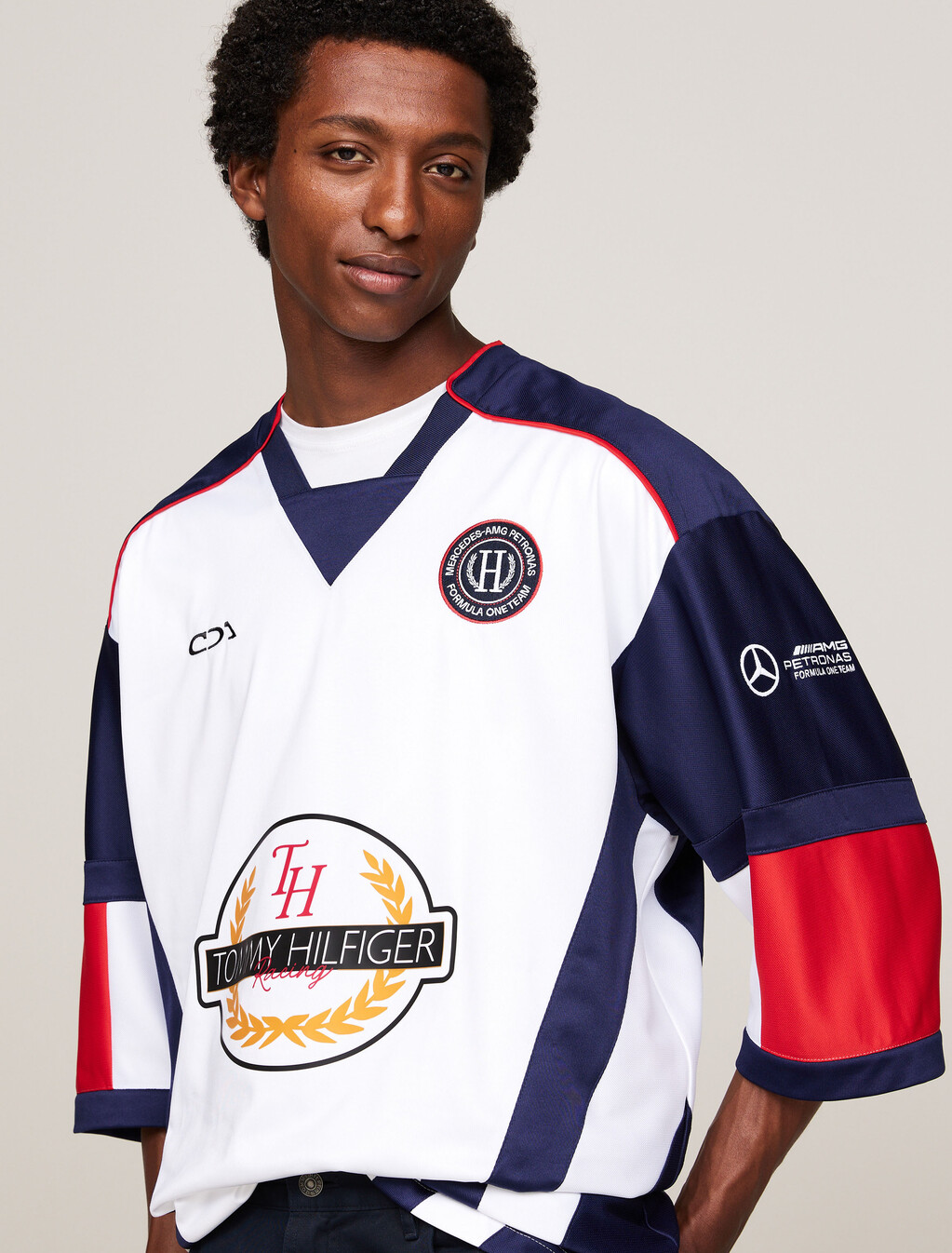 Tommy x Mercedes F1 x CR Back Graphic Hockey Sweatshirt, White, hi-res