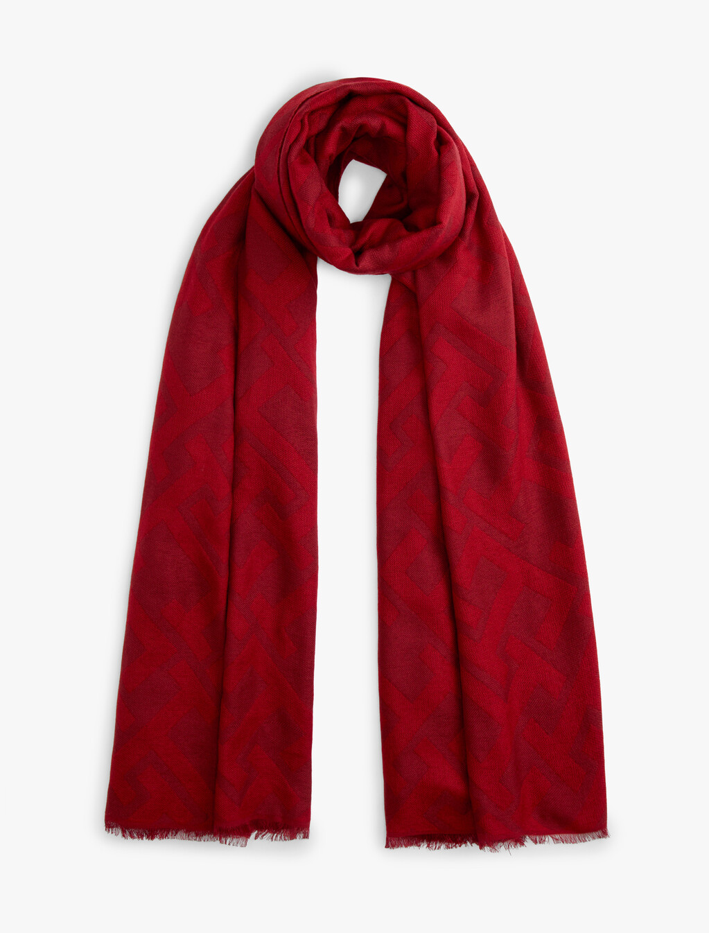 TH Monogram Jacquard Scarf With Wool, Primary Red/ Fire Red, hi-res