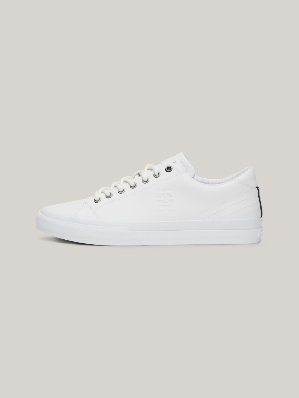 TH Monogram Embossed Leather Trainers, White, hi-res