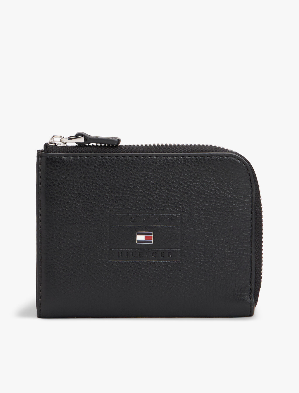 Casual Leather Zip-Around Wallet, Black, hi-res