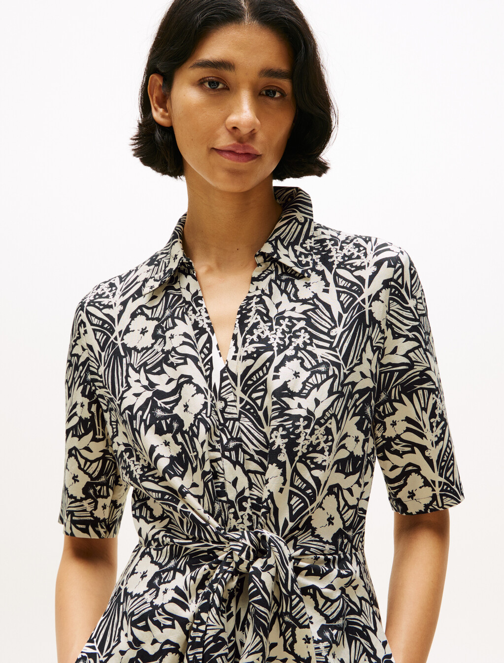 Linen Viscose Knot Dress, Tropical Floral/ Black, hi-res