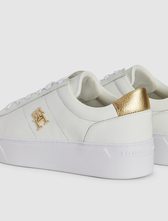 Leather Platform Court Trainers