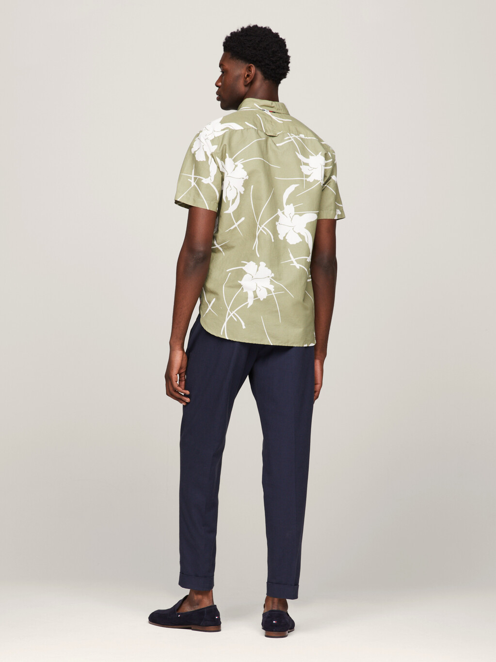 Tropical Print Short Sleeve Poplin Shirt, Faded Olive / Optic White, hi-res