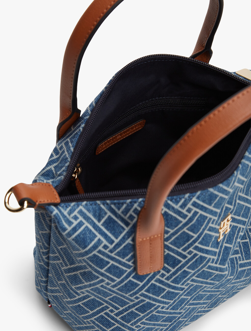 Flag Denim Crossbody Tote Bag, Blue Denim, hi-res