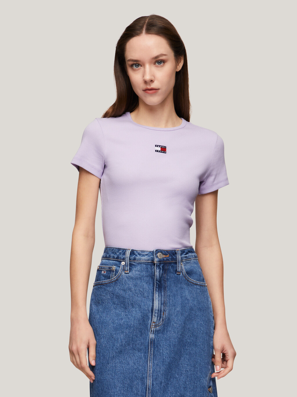 Slim Badge Ribbed T-Shirt, Lavender Flower, hi-res