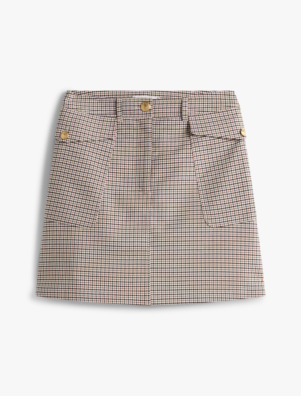 Fine Check Mini Skirt, Beige Houndstooth, hi-res