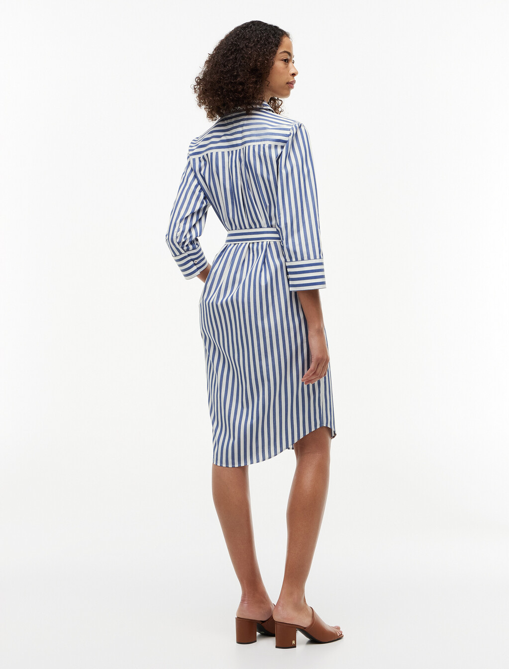 Belted Relaxed Midi Shirt Dress, Wide Banker Stp Ecru Seashore Navy, hi-res