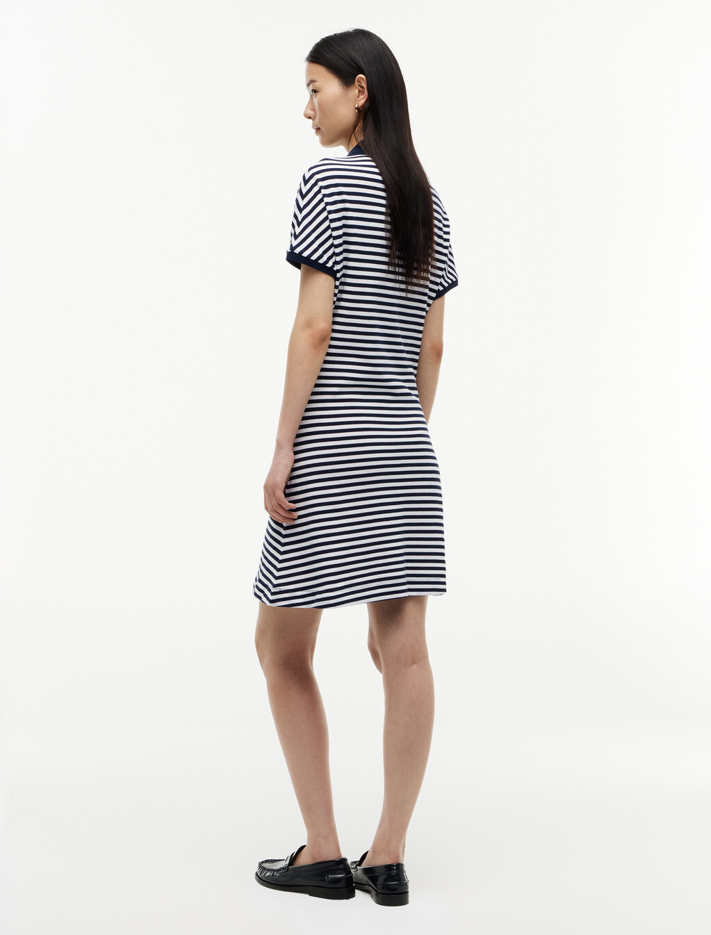 Metallic Logo Pique Mini Polo Dress, Breton Stripe Dark Night Navy/Ecru, hi-res