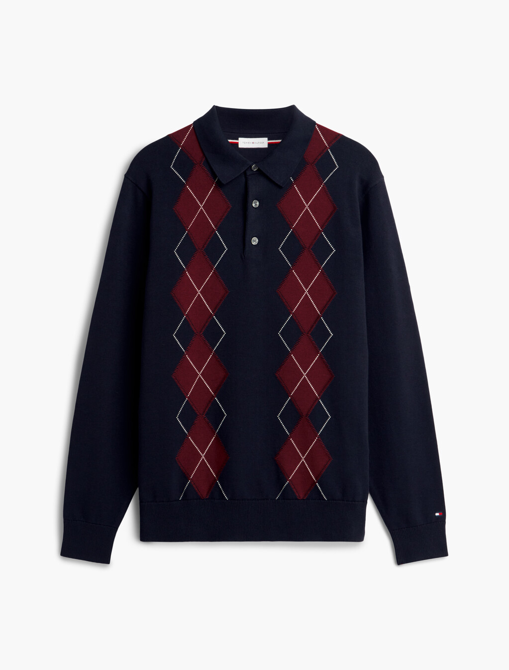 Flag Embroidery Argyle Polo Jumper, Navy Blue, hi-res
