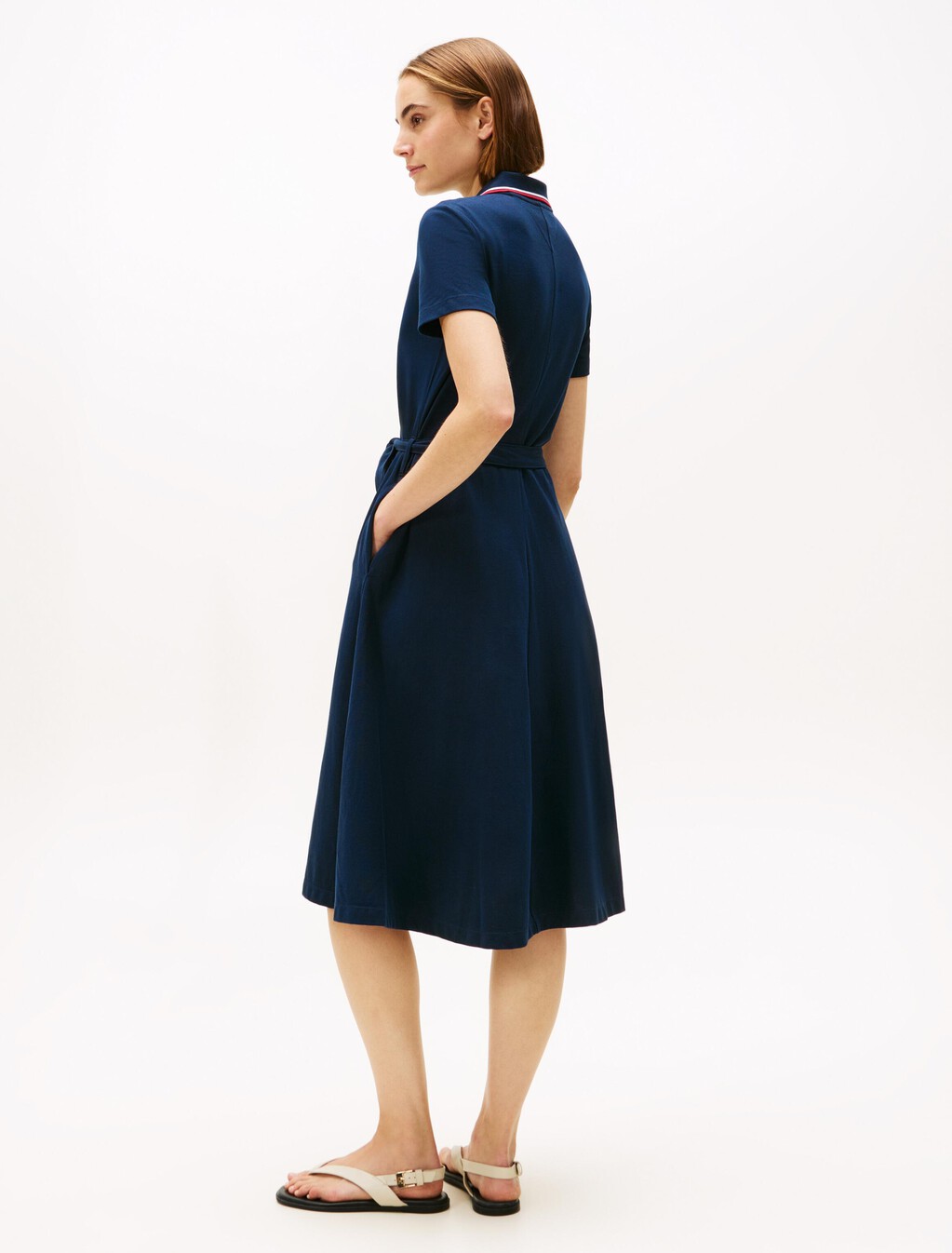 Knit Fit & Flare Polo Dress, Dark Night Navy, hi-res