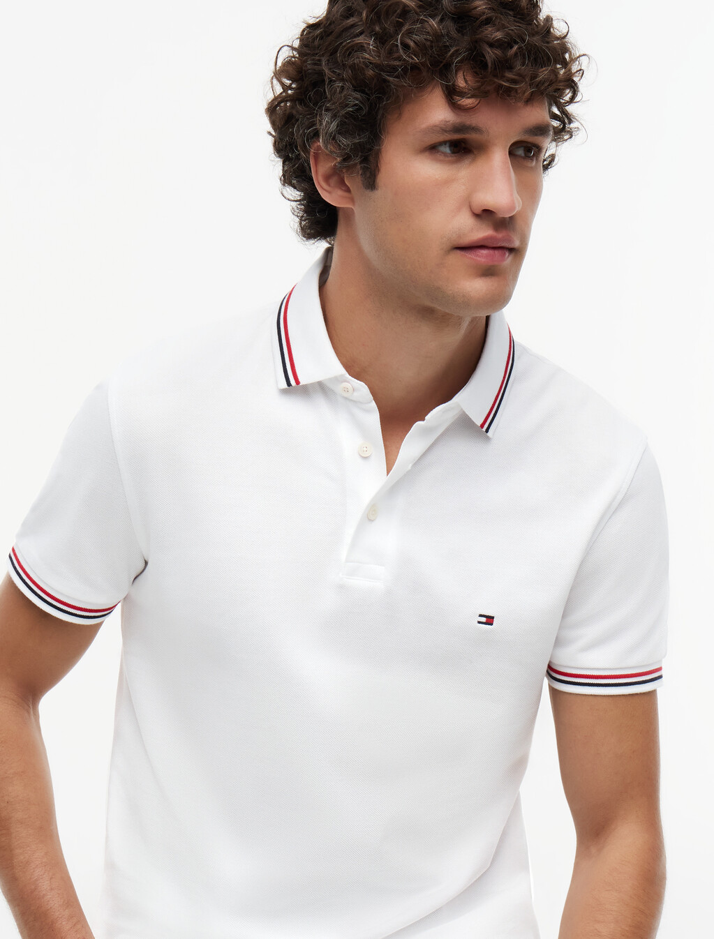 Tipped Slim Polo, White, hi-res