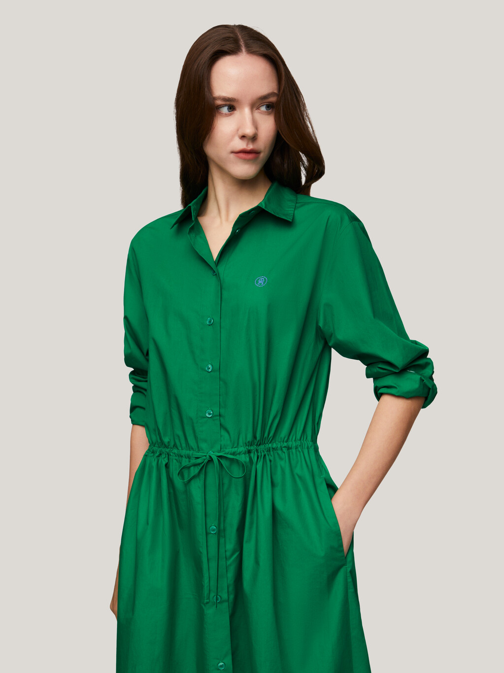 TH Monogram Stripe Relaxed Midi Shirt Dress, Olympic Green, hi-res