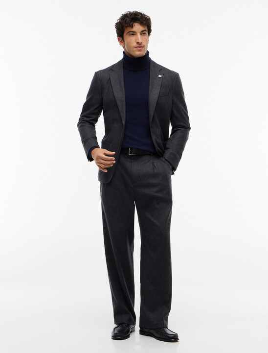 New York Label Wool Blend Flannel Trousers