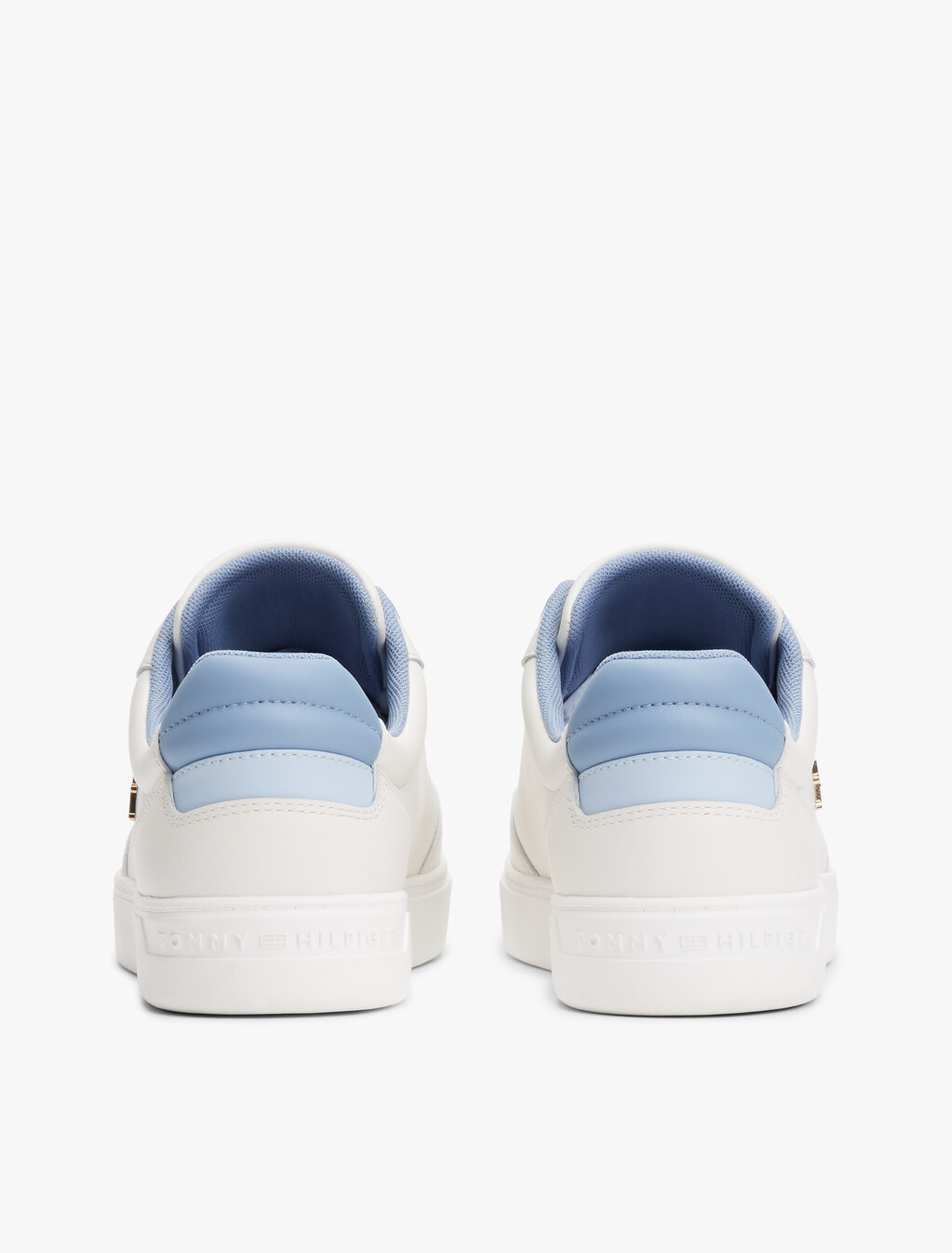 Leather TH Monogram Plaque Court Trainers, Ecru/Brisk Blue, hi-res